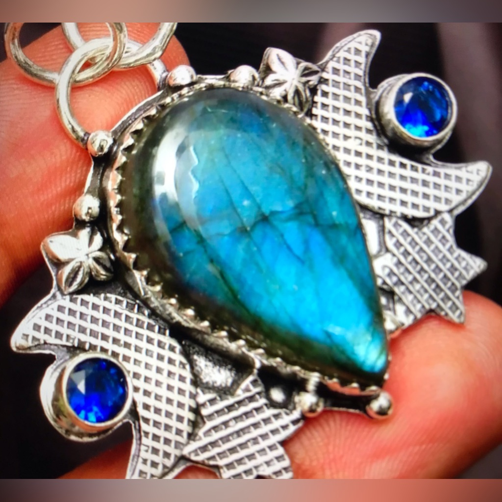 Labradorite Blue Topaz Stamped 925 Sterling Silver Necklace